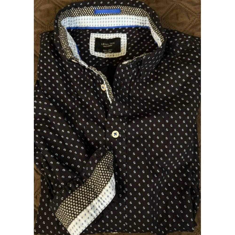 Level Ten Mens Modern Long Sleeve Button Up Shirt Flip Cuff 100% Cotton Medium